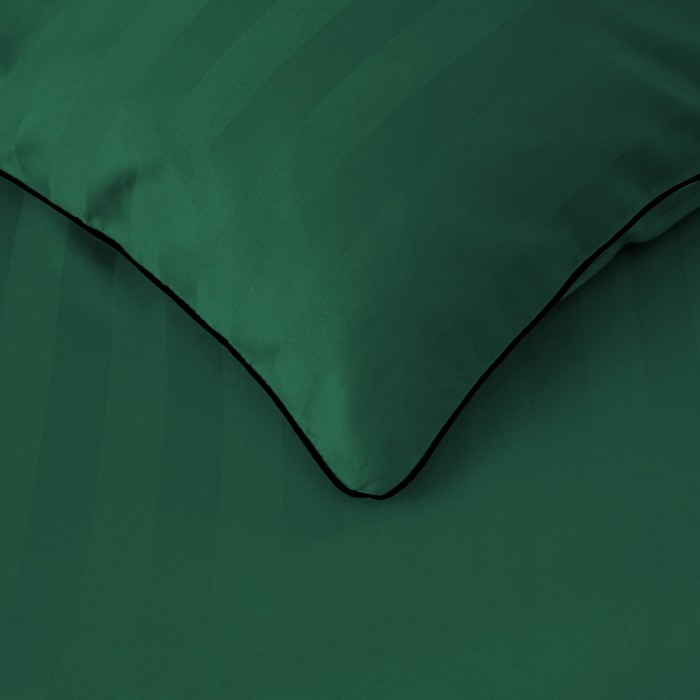 Komplet pościeli 160x200 Butelkowa zieleń Adamaszek Pasy z Lamówką Elegancka