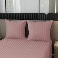 Komplet pościeli 160x200 Pudrowy róż Adamaszek Pasy z Lamówką Elegancka