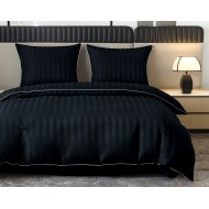 Komplet pościeli 160x200 Czarna Adamaszek Pasy z Lamówką Elegancka