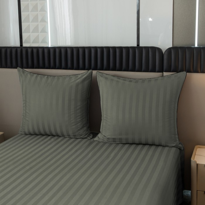 Komplet pościeli 160x200 Szara Adamaszek Pasy z Lamówką Elegancka