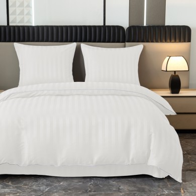 Komplet pościeli 160x200 Biała Adamaszek Pasy z Lamówką Elegancka