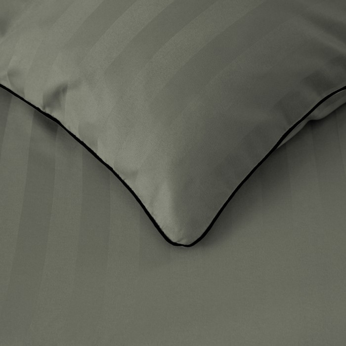 Komplet pościeli 220x200 Szara Adamaszek Pasy z Lamówką Elegancka