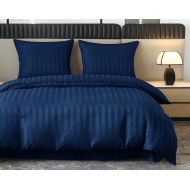 Komplet pościeli 220x200 Granatowa Adamaszek Pasy z Lamówką Elegancka