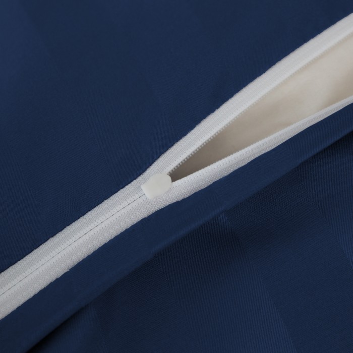 Komplet pościeli 220x200 Granatowa Adamaszek Pasy z Lamówką Elegancka