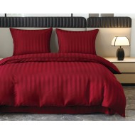 Komplet pościeli 220x200 Czerwona Adamaszek Pasy z Lamówką Elegancka