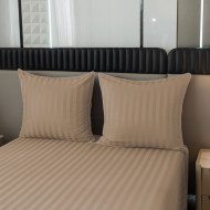 Komplet pościeli 220x200 Biała Adamaszek Pasy z Lamówką Elegancka