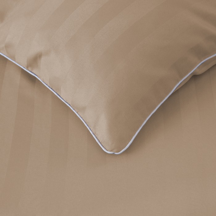 Komplet pościeli 220x200 Beżowa Adamaszek Pasy z Lamówką Elegancka