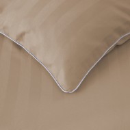 Komplet pościeli 220x200 Beżowa Adamaszek Pasy z Lamówką Elegancka