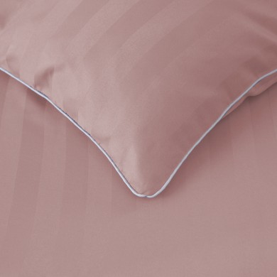 Komplet pościeli 220x200 Pudrowy róż Adamaszek Pasy z Lamówką Elegancka