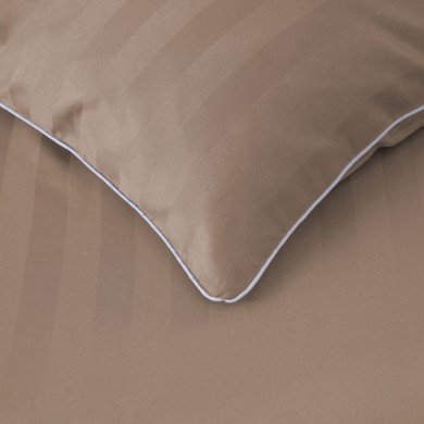 Komplet pościeli 220x200 Ciemny Beż Adamaszek Pasy z Lamówką Elegancka