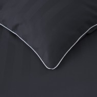 Komplet pościeli 220x200 Czarna Adamaszek Pasy z Lamówką Elegancka