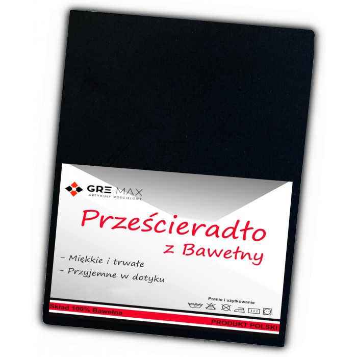 Prześcieradło bawełniane bez gumki 160x200 czarne