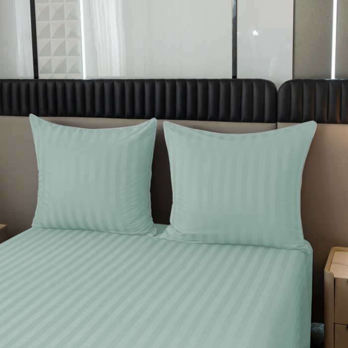 Komplet pościeli 160x200 Miętowa Adamaszek Pasy z Lamówką Elegancka