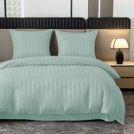 Komplet pościeli 160x200 Miętowa Adamaszek Pasy z Lamówką Elegancka