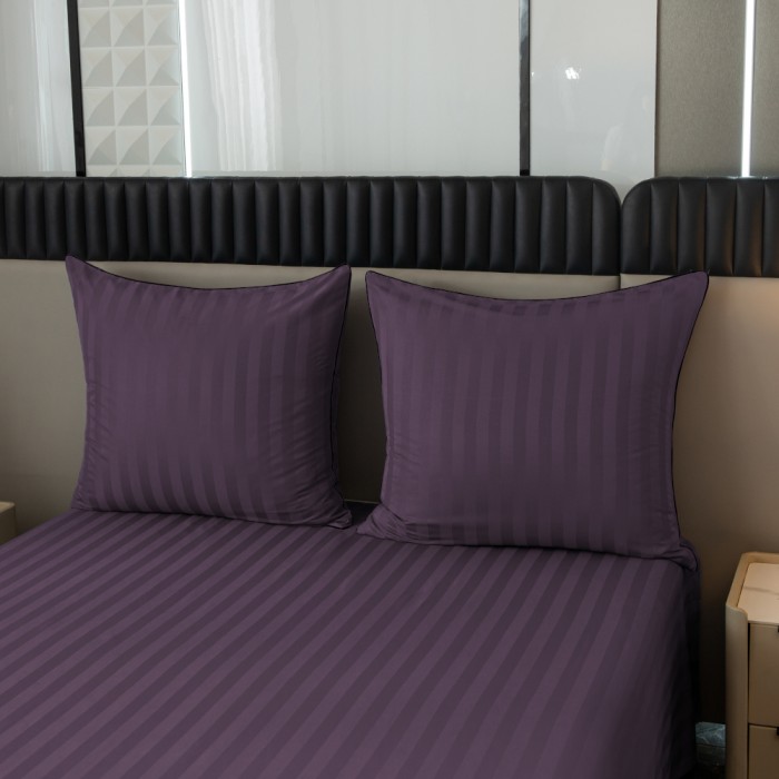 Komplet pościeli 160x200 Fioletowa Adamaszek Pasy z Lamówką Elegancka