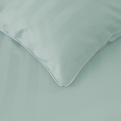 Komplet pościeli 220x200 Miętowa Adamaszek Pasy z Lamówką Elegancka