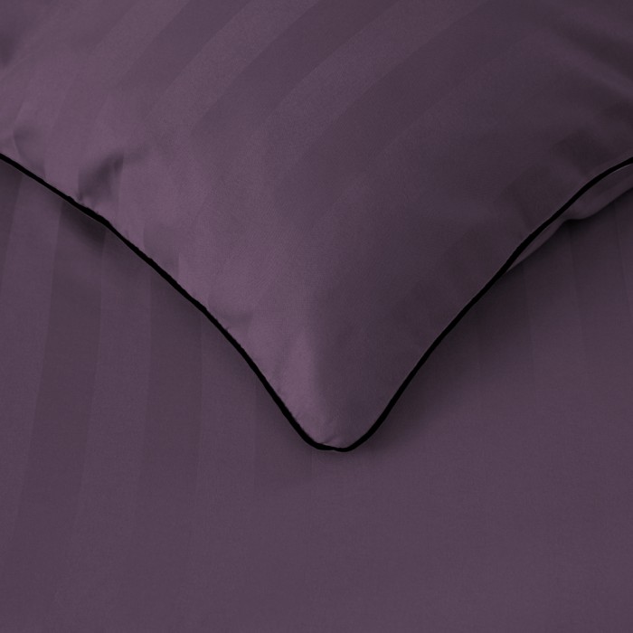 Komplet pościeli 220x200 Fioletowa Adamaszek Pasy z Lamówką Elegancka