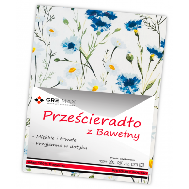 Prześcieradło bez gumki stokrotki i chabry 100% bawełna