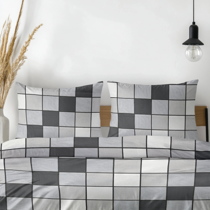 Komplet pościeli 160x200 + 2x 70x80 100% bawełna gruba polska krata beż brąz