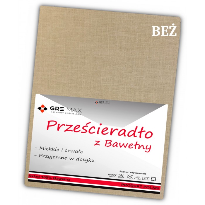 Prześcieradło bawełniane bez gumki 160x200 beżowe
