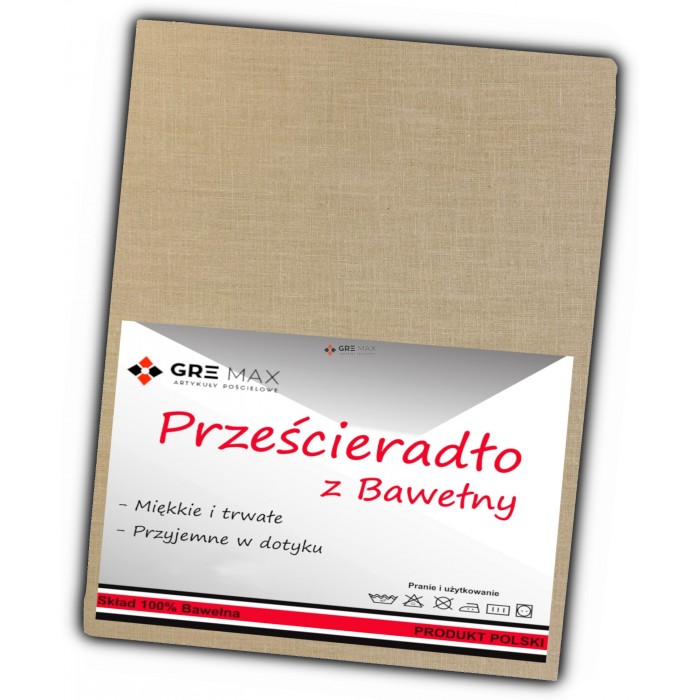 Prześcieradło bawełniane bez gumki 200x220 beżowe