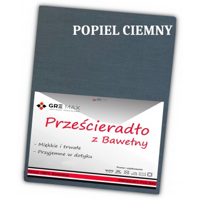 Prześcieradło bawełniane bez gumki 200x220 popiel ciemny