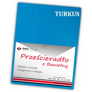 Prześcieradło bawełniane bez gumki 200x220 turkus