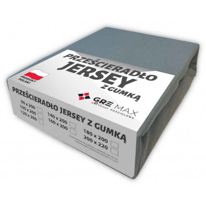 Prześcieradło JERSEY z gumką 180x200 Popiel Ciemny