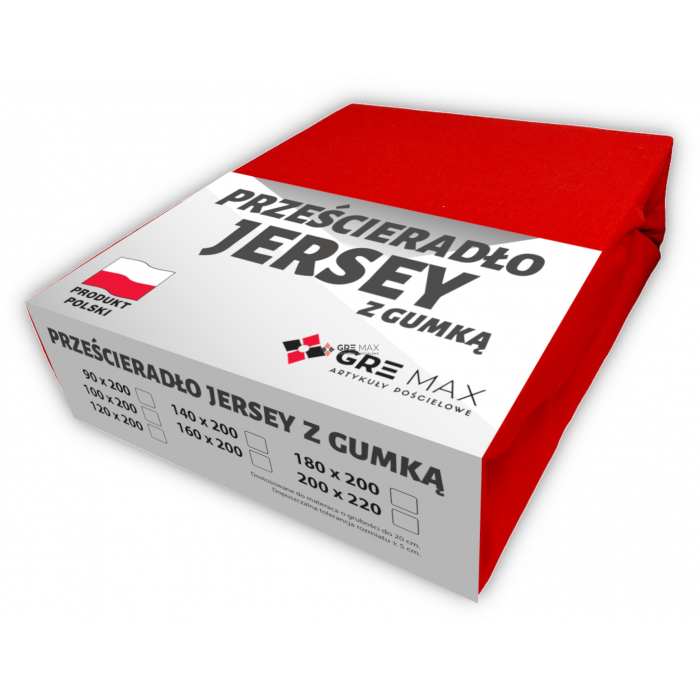 Prześcieradło JERSEY z gumką 90x200 Czerwone